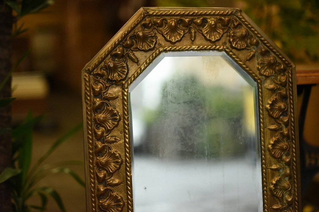 103930 ヴィンテージ　大型　ゴールド　レリーフ　ミラー