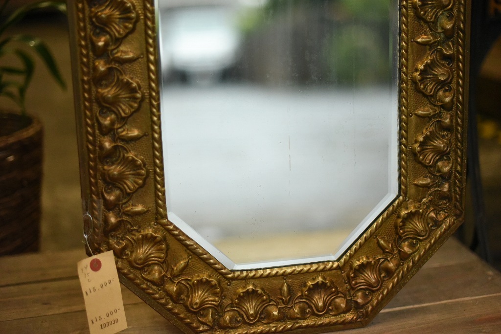 103930 ヴィンテージ　大型　ゴールド　レリーフ　ミラー