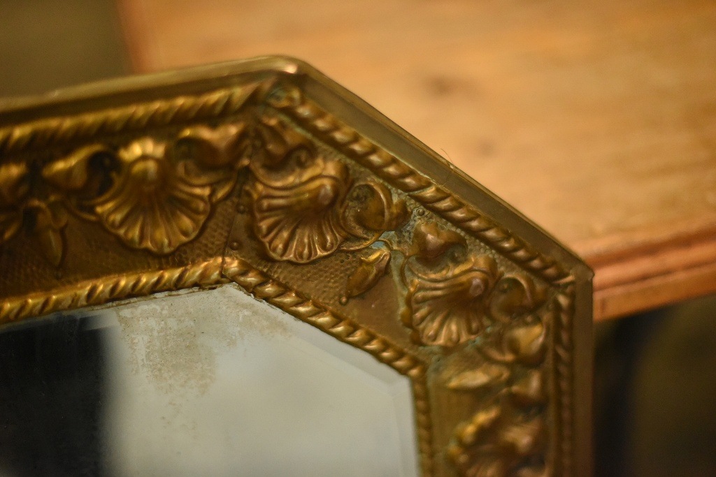 103930 ヴィンテージ　大型　ゴールド　レリーフ　ミラー