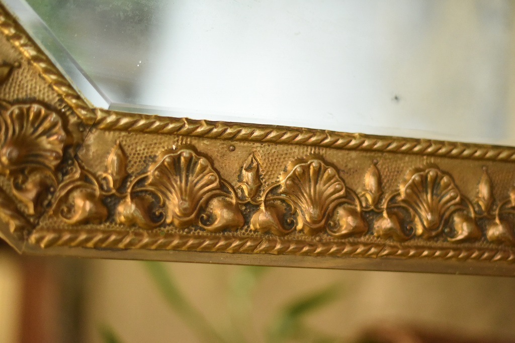 103930 ヴィンテージ　大型　ゴールド　レリーフ　ミラー
