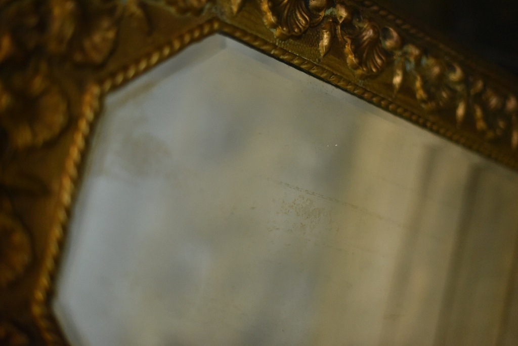 103930 ヴィンテージ　大型　ゴールド　レリーフ　ミラー