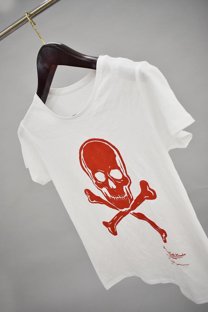 [PS] レディース　White×RED PAUL SIMONON（THE CLASH)Ｔシャツ the royalexchange japan Golden Needle London と Paul Simonon コラボTシャツ!!