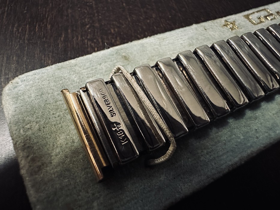 108054 腕時計ベルト 17mm 金張り 18KGF 1/10 SILVER900 金色 蛇腹 伸縮 DEAD STOCK