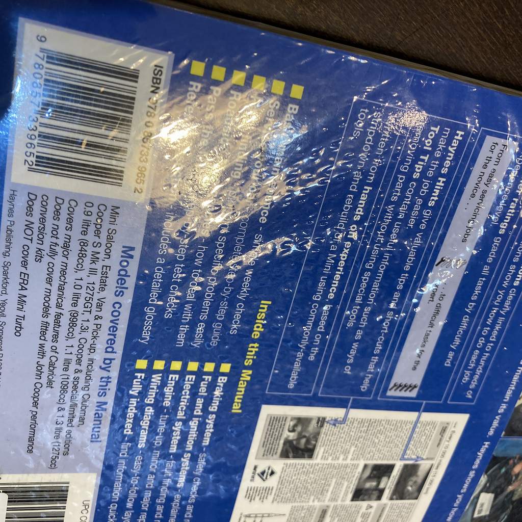 B4631「MINI 1969 to 2001 (up tp X registration） Haynes service and Repair Manual」未開封　ヘインズ・インターナショナル　 ミニ　整備書