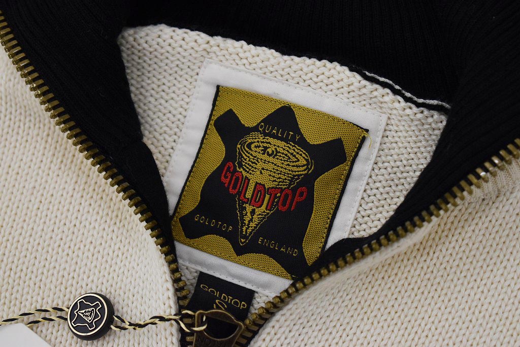 英国 「GOLDTOP」「1920s Motorcycle Racing Sweater」レーシングセーター　 COLOR：Ecru/Black Stripe