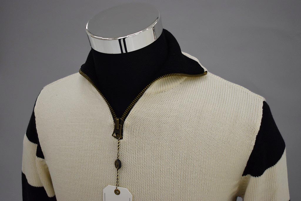 英国 「GOLDTOP」「1920s Motorcycle Racing Sweater」レーシングセーター　 COLOR：Ecru/Black Stripe