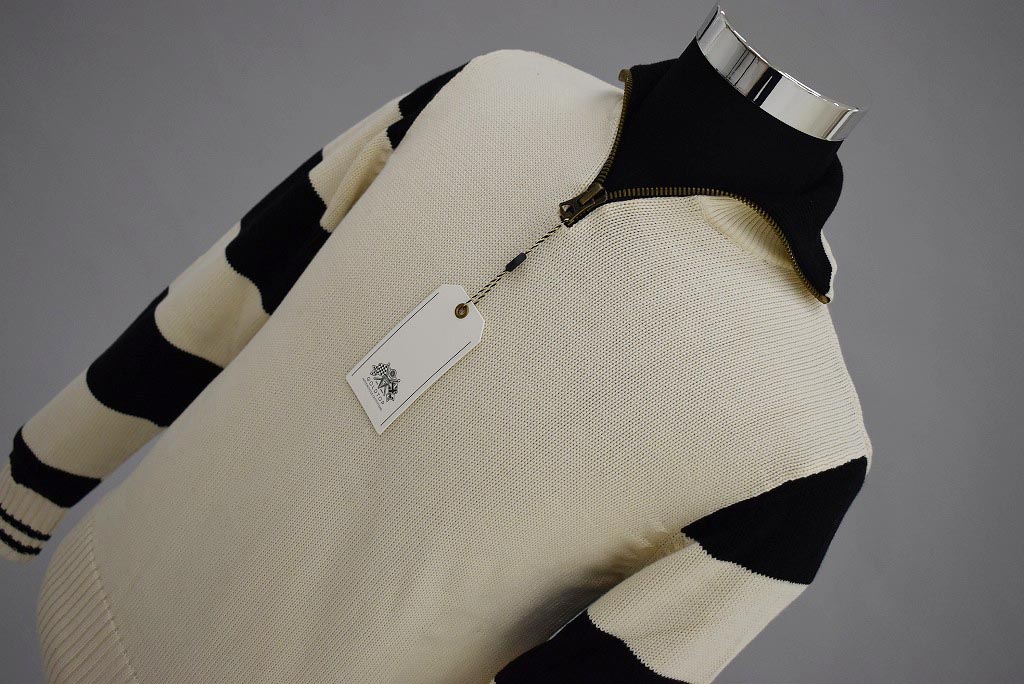 英国 「GOLDTOP」「1920s Motorcycle Racing Sweater」レーシングセーター　 COLOR：Ecru/Black Stripe