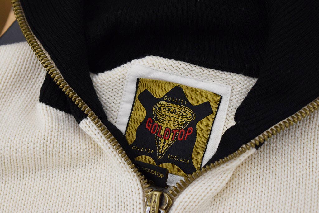 英国 「GOLDTOP」「1920s Motorcycle Racing Sweater」レーシングセーター　 COLOR：Ecru/Black Script