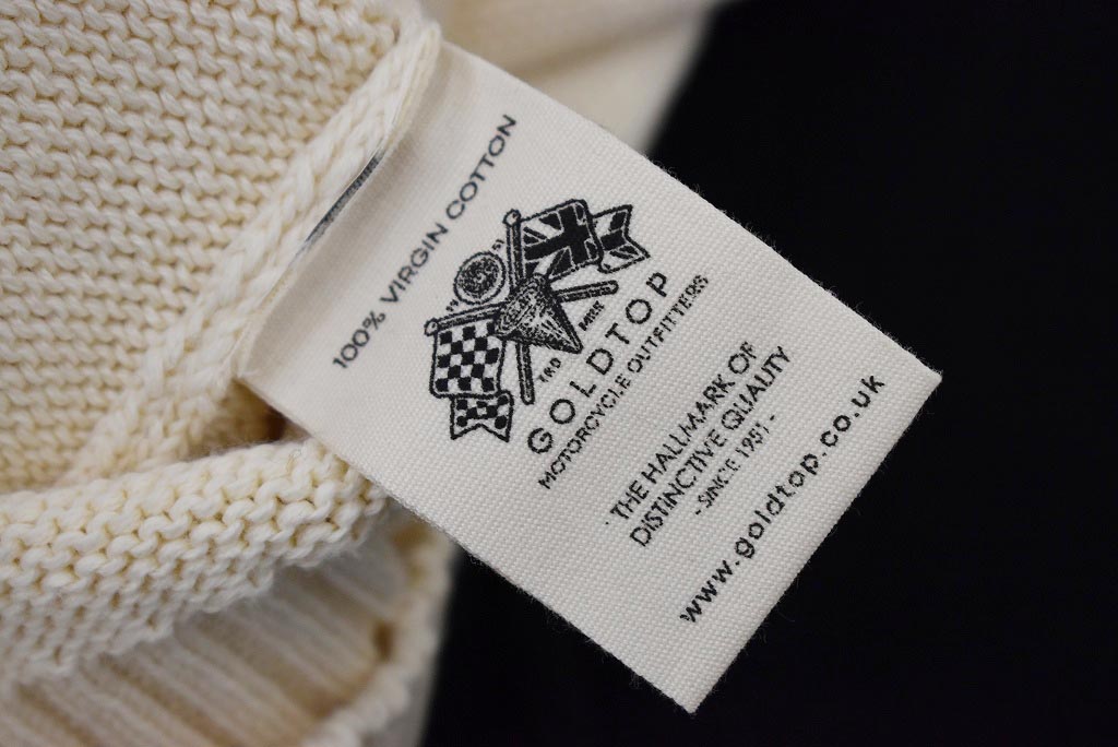 英国 「GOLDTOP」「1920s Motorcycle Racing Sweater」レーシングセーター　 COLOR：Ecru/Black Script