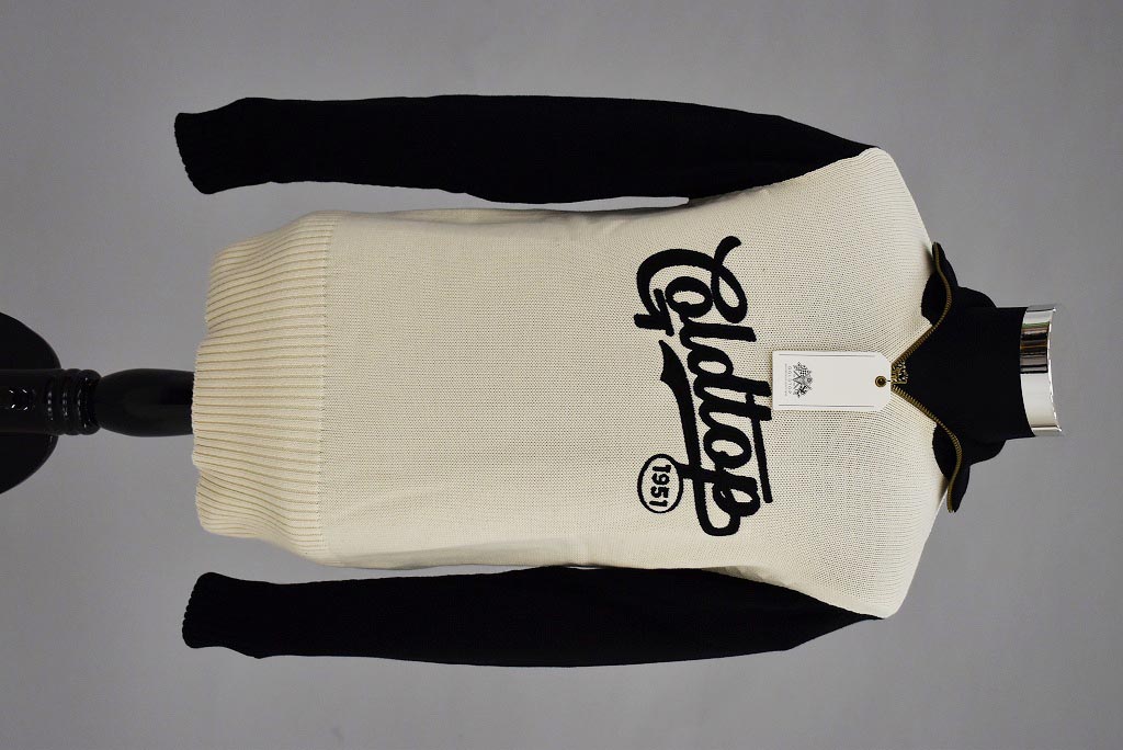 英国 「GOLDTOP」「1920s Motorcycle Racing Sweater」レーシングセーター　 COLOR：Ecru/Black Script