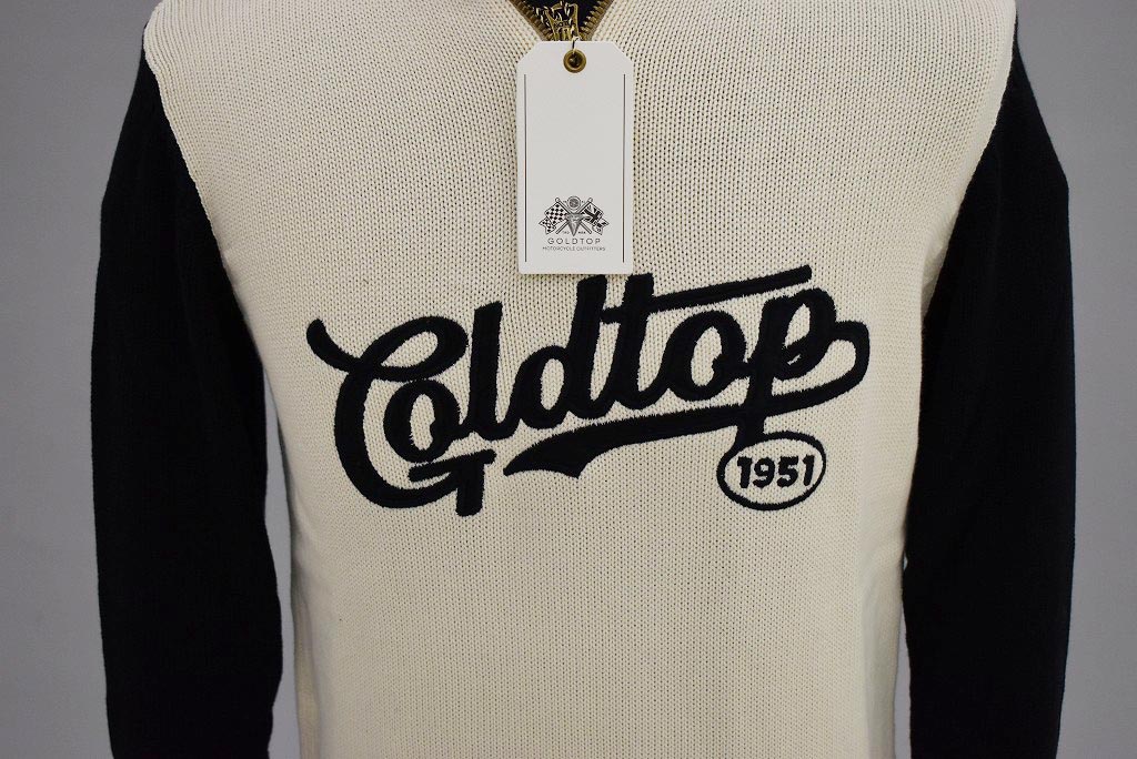 英国 「GOLDTOP」「1920s Motorcycle Racing Sweater」レーシングセーター　 COLOR：Ecru/Black Script