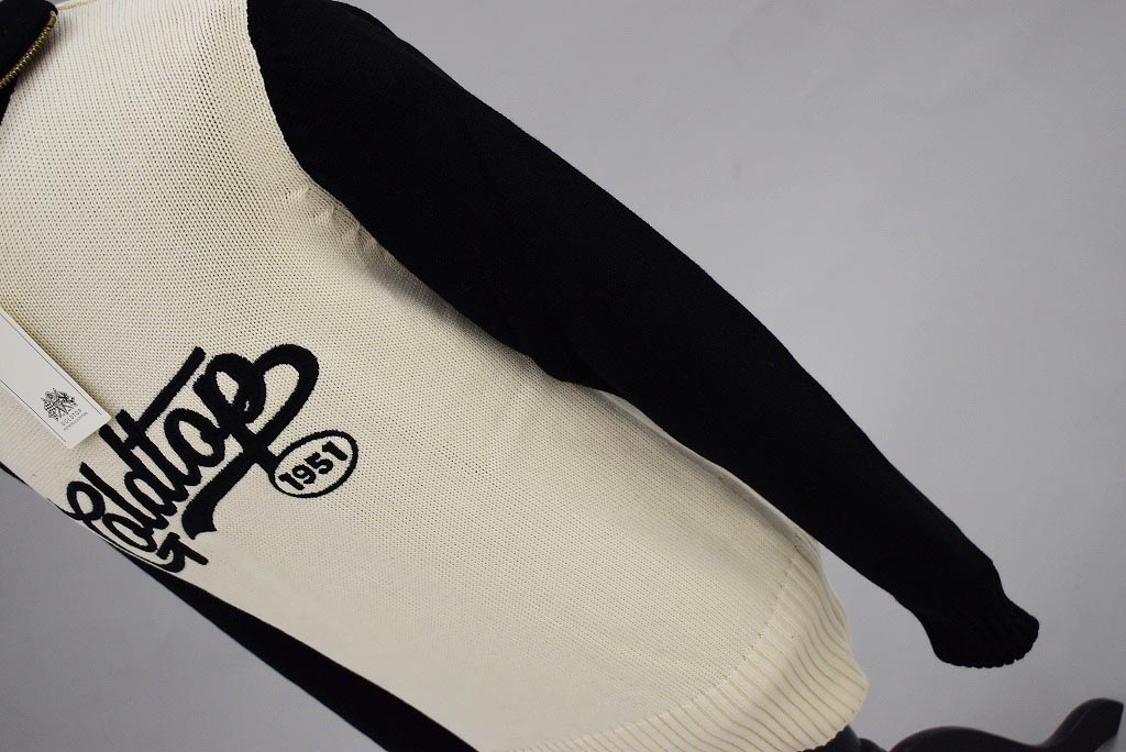 英国 「GOLDTOP」「1920s Motorcycle Racing Sweater」レーシングセーター　 COLOR：Ecru/Black Script
