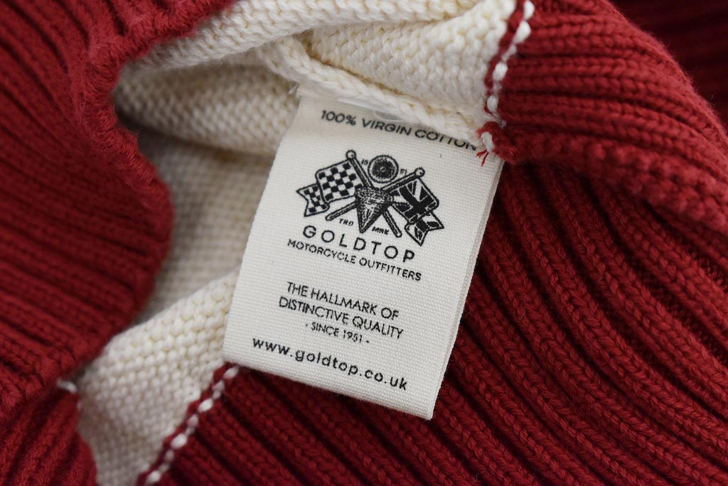 英国 「GOLDTOP」「1920s Motorcycle Racing Sweater」レーシングセーター　 COLOR：Ecru/Red