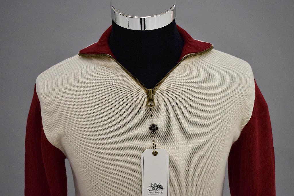 英国 「GOLDTOP」「1920s Motorcycle Racing Sweater」レーシングセーター　 COLOR：Ecru/Red