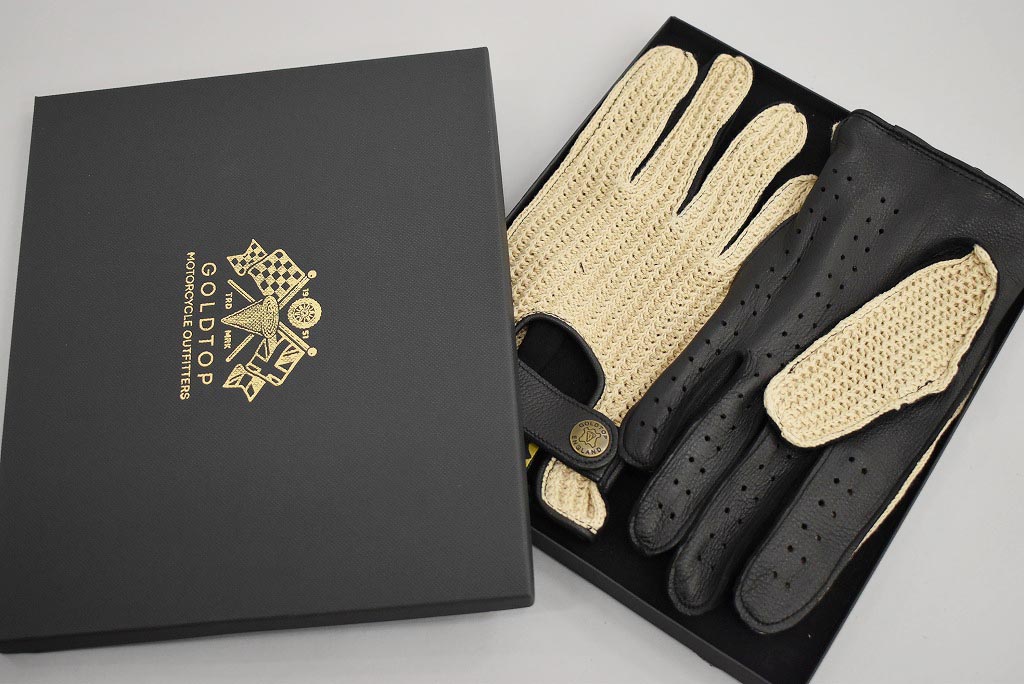 SB 英国 「GOLDTOP」 「Deerskin Leather String Back Driving Gloves」 Black 鹿革ドライビンググローブ