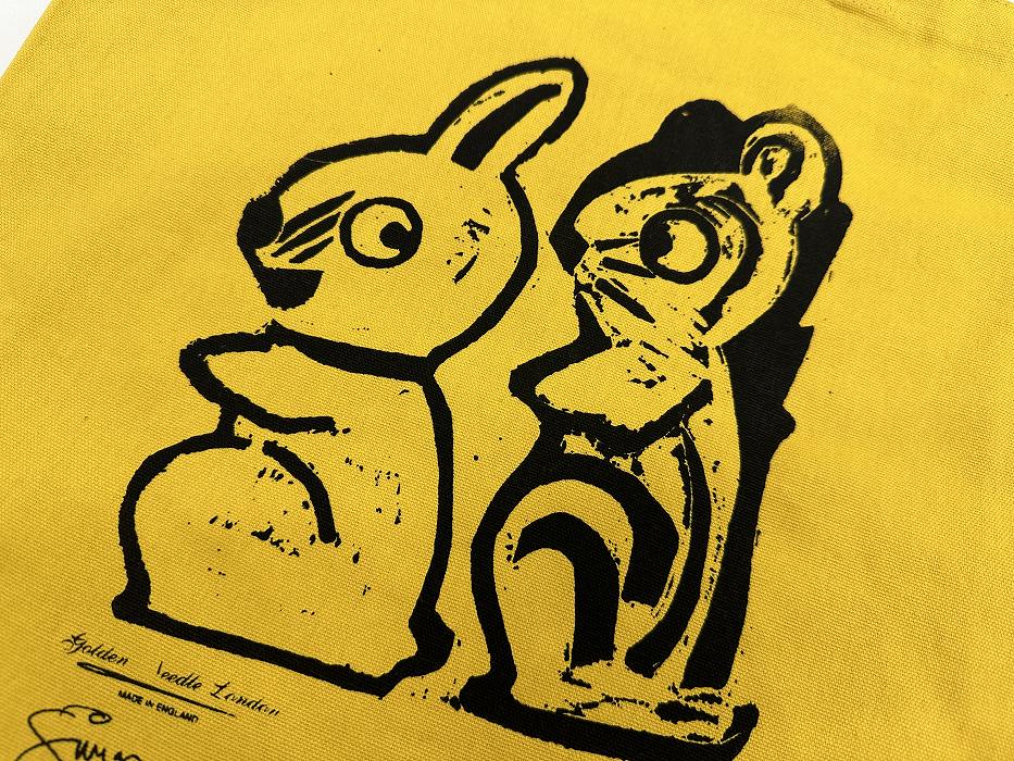 「Rabbit & Squirrel」　PAUL SIMONON（THE CLASH)  トートバッグ/ブリティッシュグリーン　マスタードイエロー