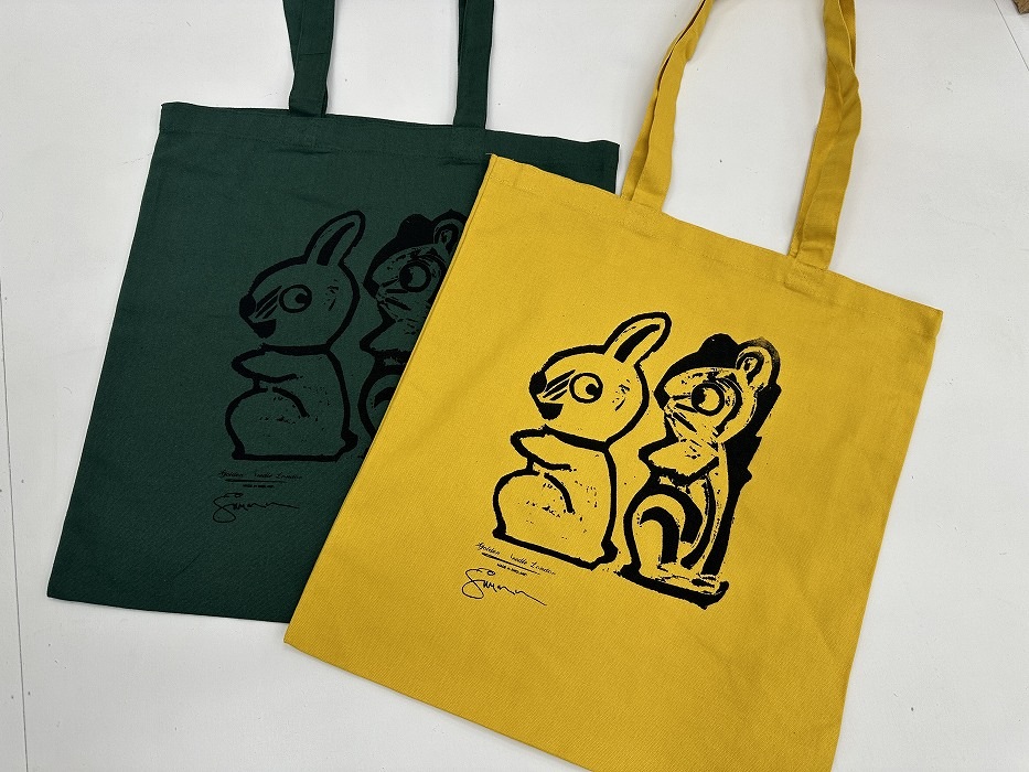 「Rabbit & Squirrel」　PAUL SIMONON（THE CLASH)  トートバッグ/ブリティッシュグリーン　マスタードイエロー