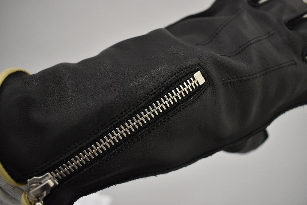 英国 「GOLDTOP」「Zipped Unlined Cafe Racer Gloves」 TanTrim 本革カフェレーサーグローブ　裏地無し タイトフィット