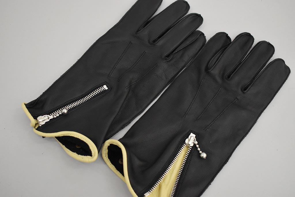 英国 「GOLDTOP」「Zipped Unlined Cafe Racer Gloves」 TanTrim 本革カフェレーサーグローブ　裏地無し タイトフィット