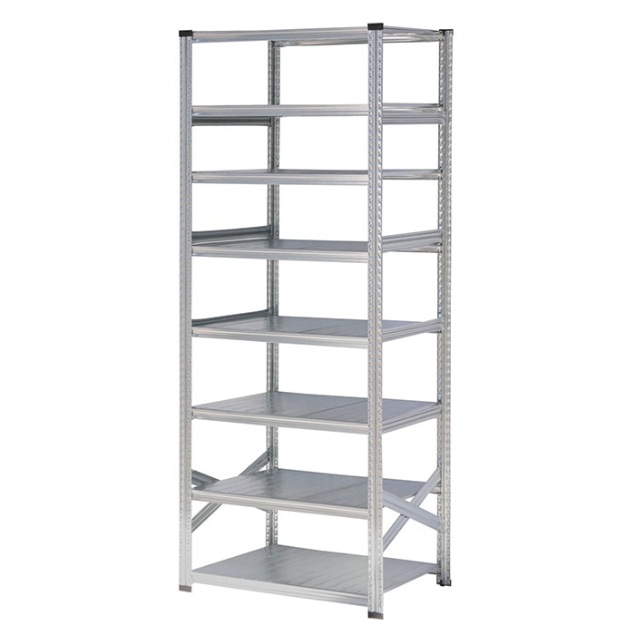 スチール製 8段シェルフ シルバー メタルシステム：SUPER123》 スチールシェルフ 幅97.7x高さ250.0x奥行