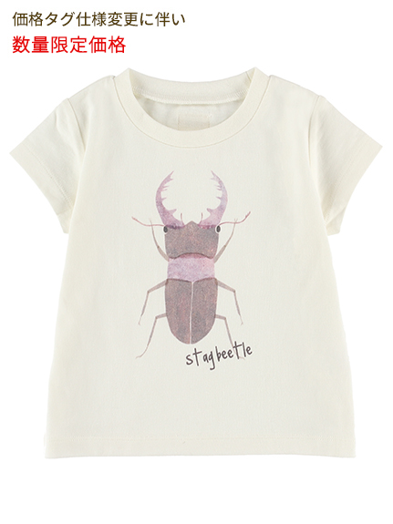 Sサイズのみ）くわがたくんプリントTシャツ ホワイト キッズ