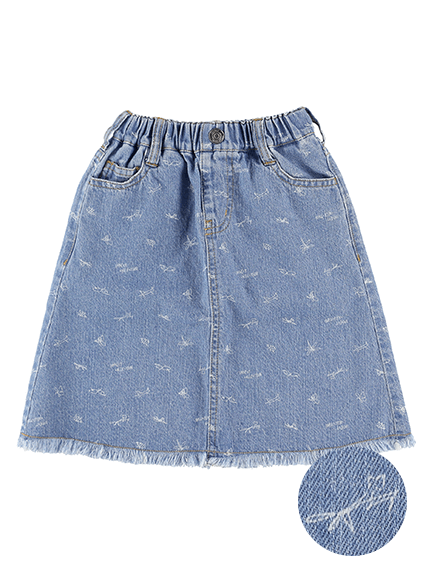 昆虫サイン・モノグラム デニムフレアスカート インディゴ | Insect