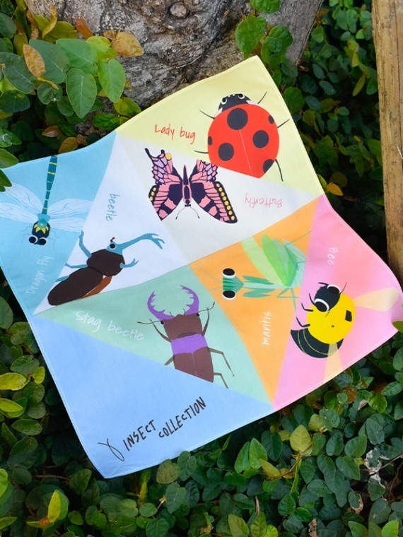 日本製 自分でできる！昆虫大集合おりがみハンカチ | Insect