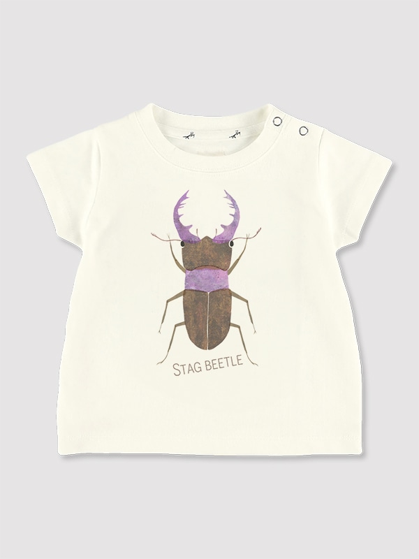 くわがたくんプリントTシャツ＜GOTS認証＞ ホワイト オーガニック