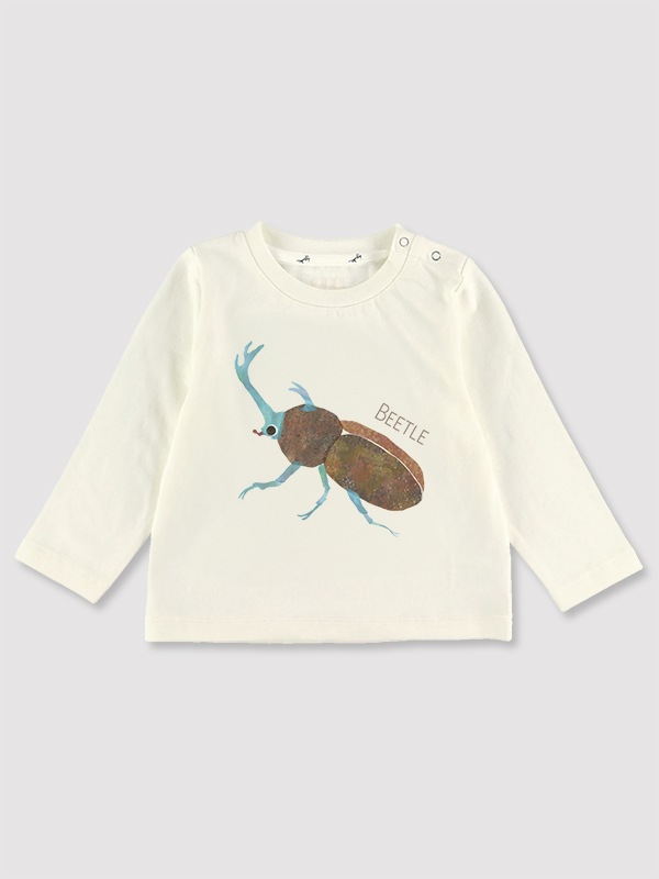 かぶとむしくんプリント長袖Tシャツ＜GOTS認証＞ ホワイト 