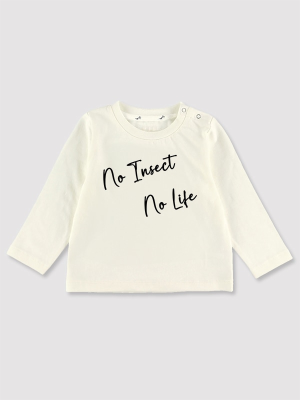 昆虫なしでは生きられない！No Insect No Life 長袖ロゴTシャツ＜GOTS認証＞ ホワイト オーガニックコットン使用