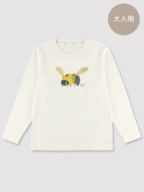 大人も！はちちゃんプリント長袖Tシャツ＜GOTS認証＞ ホワイト