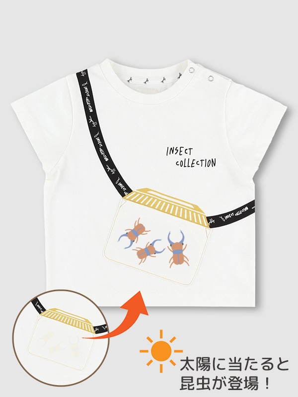 太陽に当たると昆虫ゲット！？虫かごTシャツ くわがたくん＜GOTS認証