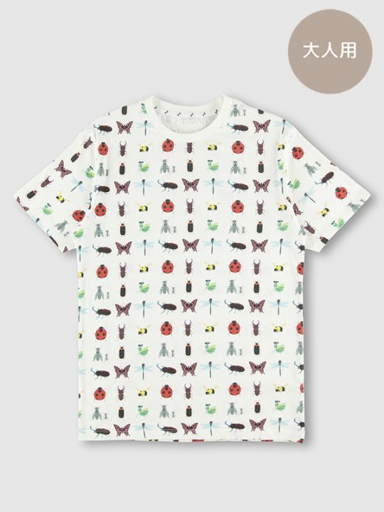 大人も！昆虫9種大集合 Tシャツ＜GOTS認証＞ 総柄