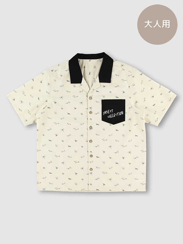 大人も！昆虫サイン・モノグラム リラックス開襟シャツ＜GOTS認証