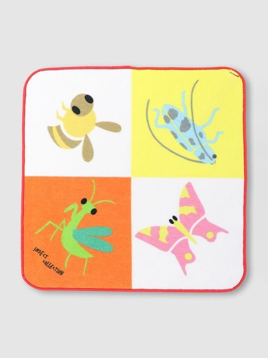 にぎやか昆虫 おりがみハンドタオル （カマキリ・ハチ・カミキリムシ・チョウ） 総柄