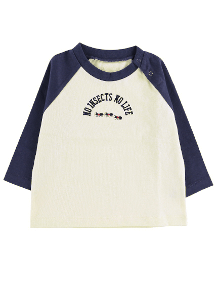No Insect No Life ありさん刺繍ラグラン長袖tシャツ ブラック キッズ