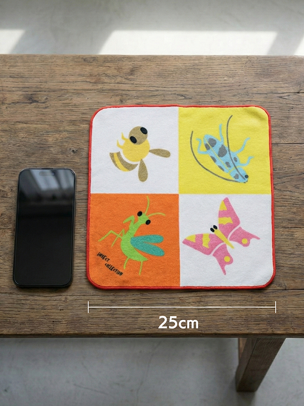 にぎやか昆虫 おりがみハンドタオル （カマキリ・ハチ・カミキリムシ・チョウ）ループ付き