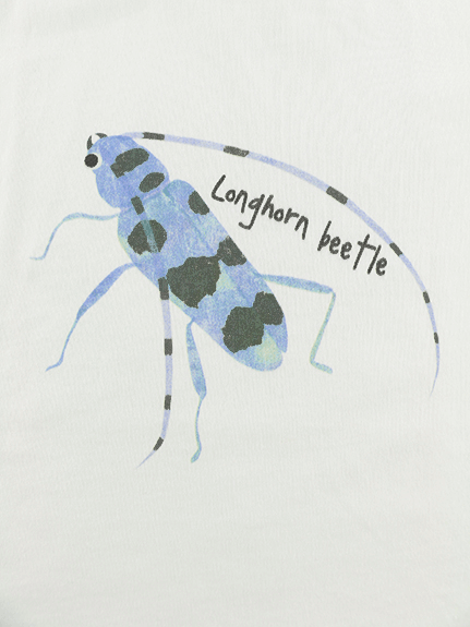 Sサイズ（85cm）のみ かみきりむしくんプリントTシャツ ホワイト オーガニックコットン使用