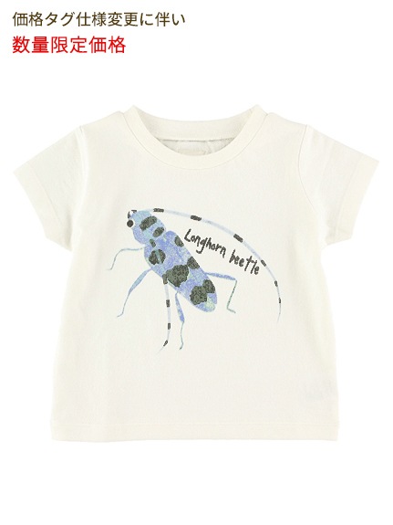 Sサイズ（85cm）のみ かみきりむしくんプリントTシャツ ホワイト オーガニックコットン使用