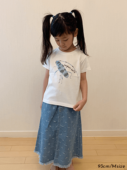 Sサイズ（85cm）のみ かみきりむしくんプリントTシャツ ホワイト オーガニックコットン使用