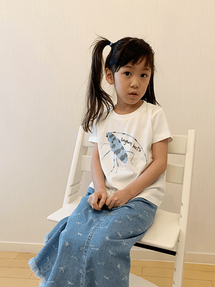 Sサイズ（85cm）のみ かみきりむしくんプリントTシャツ ホワイト オーガニックコットン使用