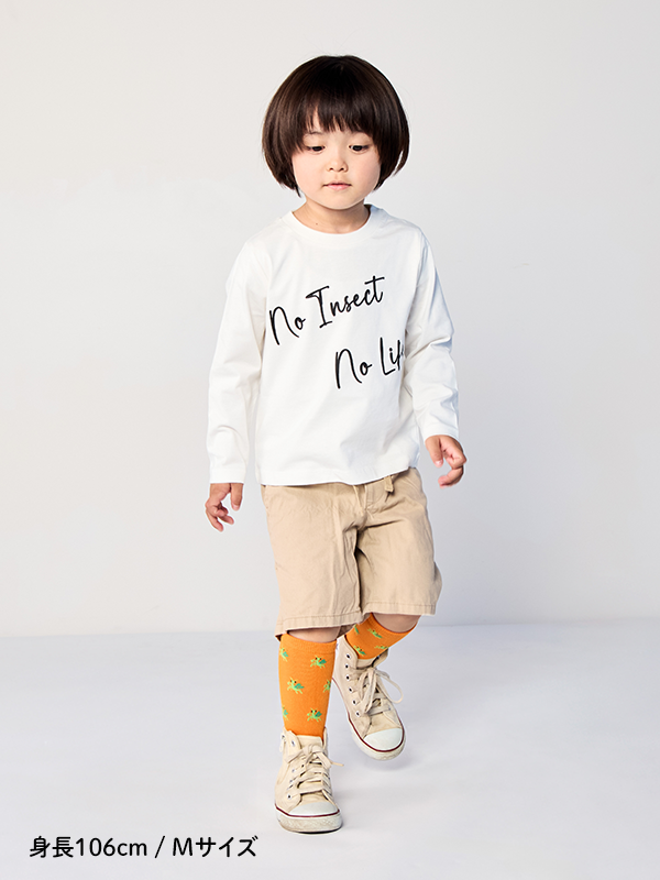 昆虫なしでは生きられない！No Insect No Life 長袖ロゴTシャツ＜GOTS認証＞ ホワイト オーガニックコットン使用