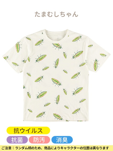 大人も！抗ウイルスなど高機能ランダム昆虫Tシャツ オフホワイト オーガニックコットン使用