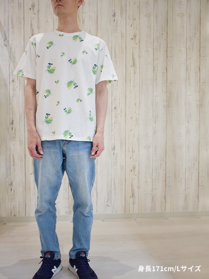 大人も！抗ウイルスなど高機能ランダム昆虫Tシャツ オフホワイト オーガニックコットン使用