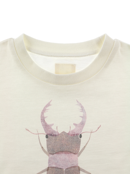 （Sサイズのみ）くわがたくんプリントTシャツ ホワイト キッズ オーガニックコットン使用