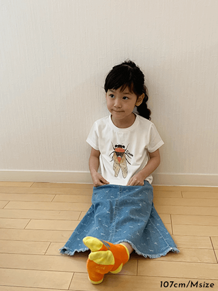 Sサイズのみ）せみさんプリントTシャツ ホワイト オーガニック