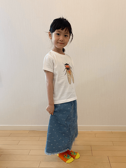 （Sサイズのみ）せみさんプリントTシャツ ホワイト オーガニックコットン使用