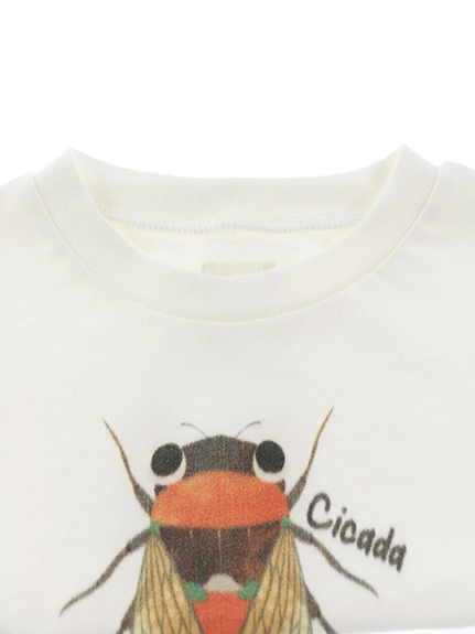 （Sサイズのみ）せみさんプリントTシャツ ホワイト オーガニックコットン使用
