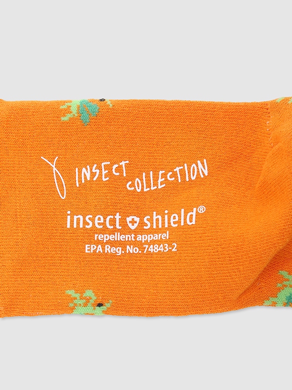 【予約商品】Insect Shield 防虫加工 かまきりくん総柄ソックス オレンジ【6月中旬発送予定】