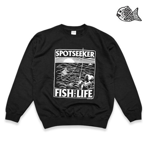 【FISH&LIFE】SPOT SEEKER  NO.5 SWEAT black/white フィッシュアンドライフ スウェット クルーネック スケートボード スケボー SKATEBOARD